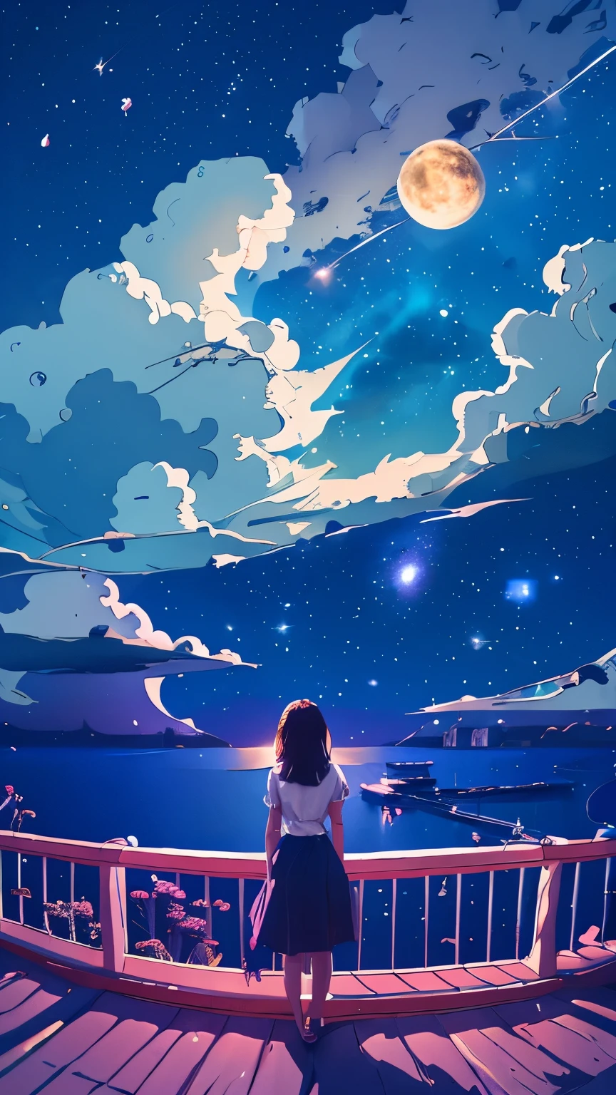 summer night、Rear View of a Pretty Girl Staring at the Milky Way、Dreaming Alone Girl、Majestic Milky Way and Clear Starry Sky、Night Clouds Illuminated by the Moon、 fantastic universe、Little Saturn