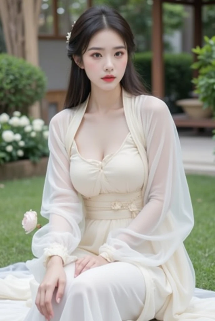 ((best quality, 8K, masterpiece :1.3)),(realistic, lifelike:1.4), original photo, High resolution, Beautiful woman with perfect body :1.4, ( (medium bust:2.0)),White lace panties,in the forest,full body photo shoot,