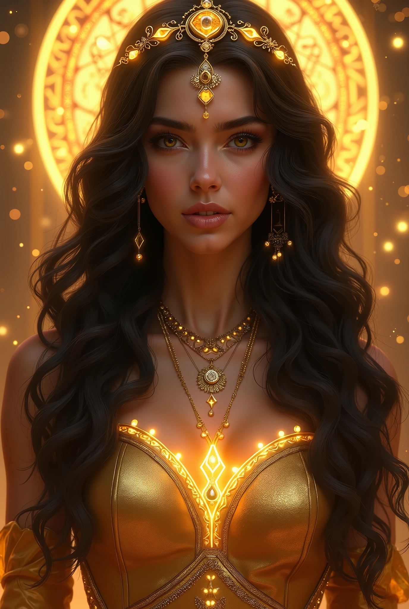 Angelina Jolie jovem em um vestido dourado posando para uma foto, Artgerm Julie Bell Beeple, 3 D render character art 8 K, Portrait Knights of Zodiac girl, CGSetivity Portrait, CGSyneoncion 8K, CGSsociety, 8K, CGSsociety, cgSociety Masterpiece, CGSsociety, Cgsociety inspired, Stunning Digital Illustration, Glowwave Girl Portrait