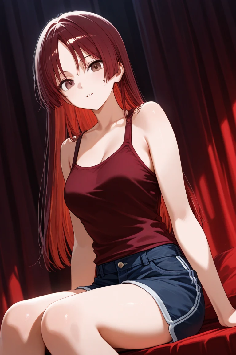 a girl with red hair showing her cock
