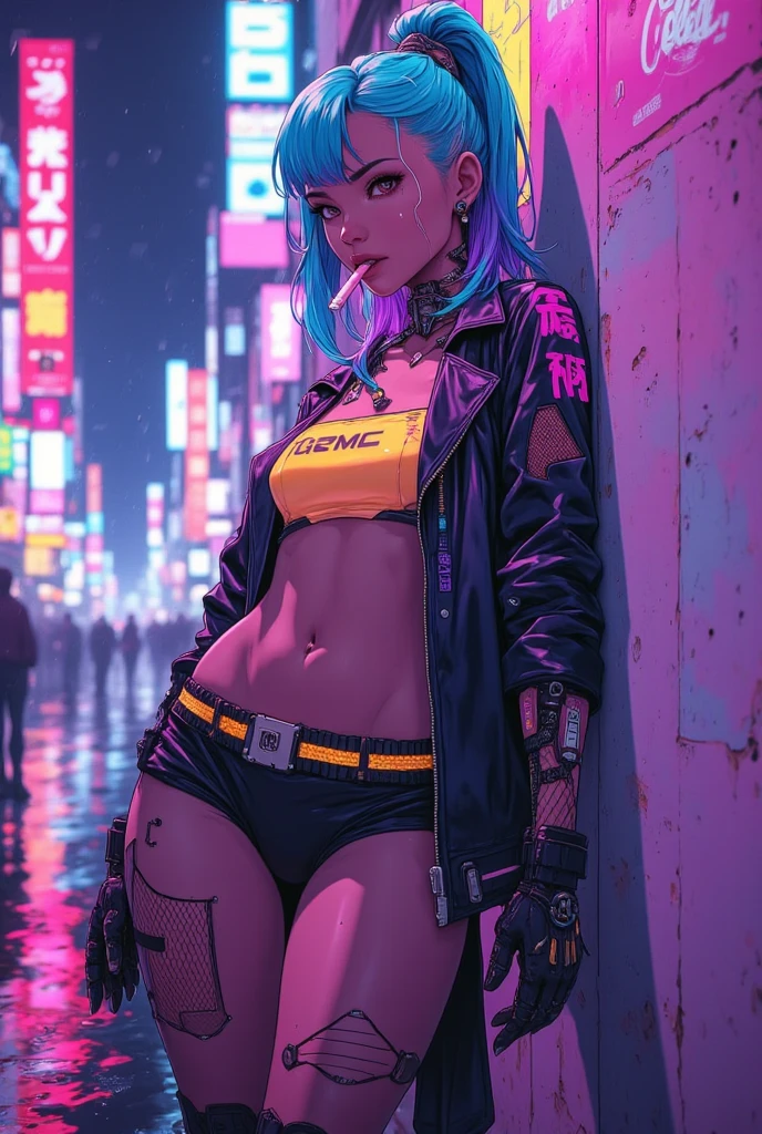girl spacepunk,(((1girl))),((beautiful girl with cute cat ears)),

(small breasts, small boobs, small tits:1.4),perky breasts((afro hair:1.35)),afrohair,afro:1.35,dark hair,black hair,)))),medium hair,(((yellow_eyes:1.3))),intricate eyes,beautiful detailed eyes,symmetrical eyes,((fat)),((((tan,dark skin,black skin:1.35,dark-skinned_female,dark skin:1.3,ebony skin,lustrous skin:1.5,bright skin: ,shiny skin,very shiny skin,shiny body,plastic glitter skin,exaggerated shiny skin,illuminated skin,wet legs))),(spider lower abdomen,narrow waist,wide hip,athletic body,inflated legs,detailed body,(detailed face)),

cute,slutty,seductive,erotic,(((nsfw))),

zettai ryouiki,revealing clothing,show skin,((((underboob)))),((cleavage)),(semi-naked,with little clothing,((tiny thong, armor thong intricate)),large sport socks,visible thong straps,no bra),((((crop top hoodie,cropped hoodie,hoodie,hoodie intricate)))),(((wet clothes,intricate outfit,intricate clothes))),

(dynamic pose:1.0),solo focus,embarrassed,(centered,scale to fit dimensions,Rule of thirds), pose focus on butt, focus on waist

cyberpunk city by the ocean at night, with bright neon signs and dark stormy clouds and puddles, scenery:1.25,nighttime, starry night, cosmos,

artistic photography,(photography taken by sldr),highres, sharp focus, (ultra detailed, extremely detailed), (photorealistic artwork:1.37),(extremely detailed CG unity 8k wallpaper),((synthwave background theme)),(((vibrant colors))),(intricate background),(masterpiece),(best quality),
