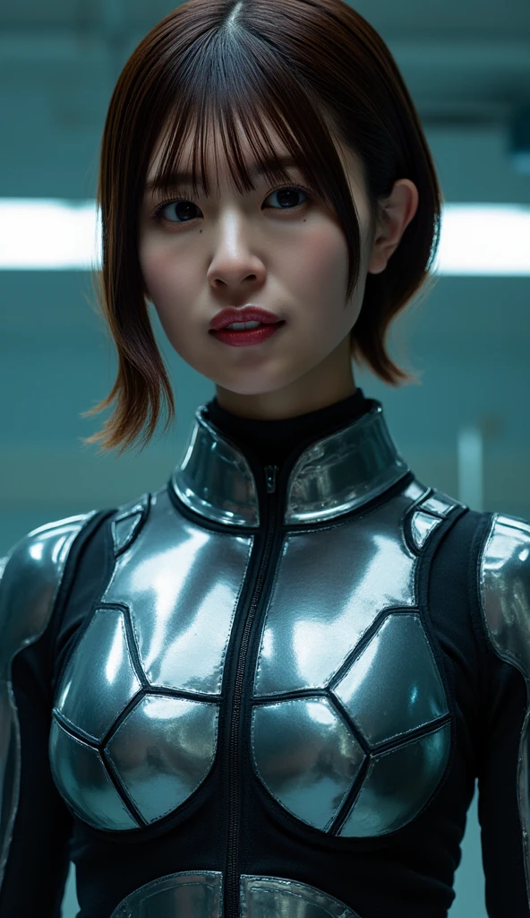 18 yo girl, white spider man suit, short blunt hair, blonde, beautiful face, rain, roof, masterpiece, intricate detail, perfect anatomy, redhead, photo realistic