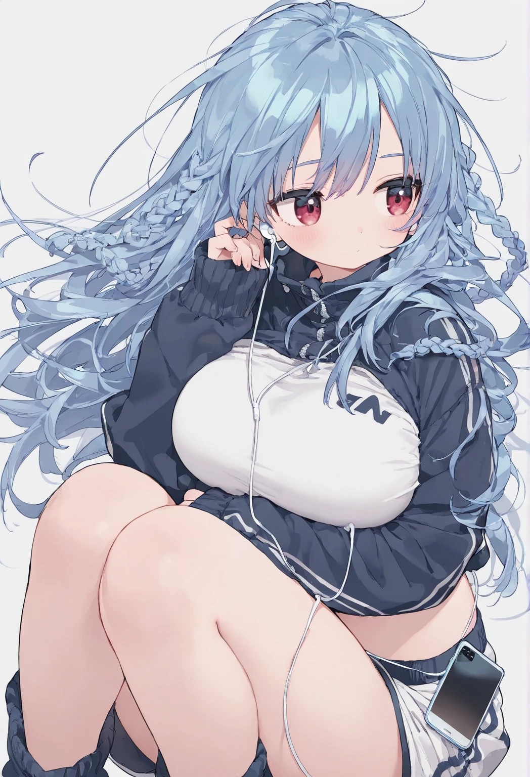 ((highest quality)), ((masterpiece)), (be familiar with), perfect face, female with wolf ears, gray hair, is female, female, short, is wearing a cropped hoodie with fur lining, wearing denim short shorts, Wearing thigh-high fishnet stockings, (whole body), Wearing black combat boots, alone, Has blue eyes, (perfect eyes)(masterpiece) thick thighs, wide hips, Has a wolf tail, female, is female, 身体のwhole bodyが写る,
