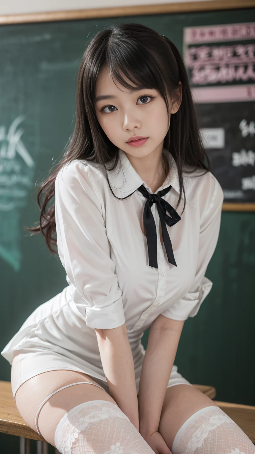 4K,((Highest quality)),((masterpiece)),BREAK,((one girl)),(detailed),((in classroom)), ((One girl)),((perfect anatomy)),((nude)),((12 years old)),((flat chest:1.5)),(slender),(skinny),(bob cut hair),(show nipples),surprised, ((beautiful realistic face)), strong facial expression,(sharp eye:1.2),(scowl:1.1),(embarrassed,blush:1.3),(steam:0.8),(wet:0.8),(sweat:0.8),(trembling:1.3),(parted lips:1.3),(harf open eyes:1.4),(feeling weak:1.5),Beautiful Korean Women, Beautiful young Korean woman, Young and adorable Korean face, Gorgeous Young Korean Woman, Korean Girls, Girl cute beautiful face, Portraits of Korean female idols, Young and pretty Asian face, Cute natural anime face,Asian pretty face,((finely detailed face)),((glistening eyes)),((glistening eyes )),((large eyes)),(( pretty eyes)),(detailed),Perfect Face,((One girl)),((clear eyes)),((show nipples)),((beautiful skin)),don't wear anything,(upper body),((White Shirt)),((A bow tie)),(show nipples)