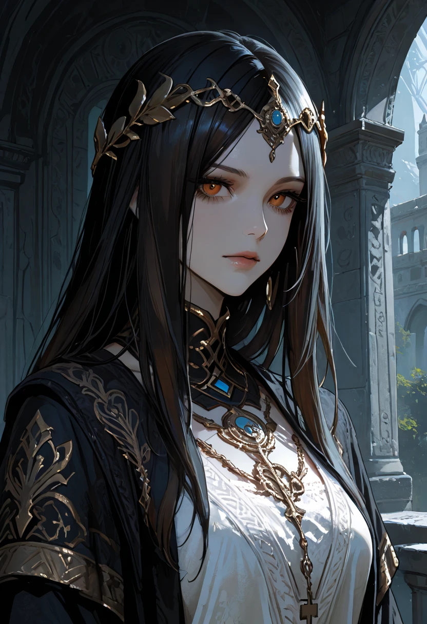 In the dimly-lit confines of the starship brig, a seductive female humanoid leans against the cold metal bars, her gaze challenging yet inviting. This game concept art is a digitally-rendered painting that exudes a sense of forbidden allure. The lighting casts dramatic shadows across her flawless skin, accentuating the intricate tattoos that snake around her arms and neck. The air is thick with tension, captured in the subtle curve of her lips and the intensity of her piercing eyes. Every detail is meticulously crafted, from the intricate patterns on her futuristic attire to the faint glint of metal restraints at her wrists. This image is a masterclass in blending sensuality with danger, drawing viewers into a world teeming with untold stories and hidden desires.