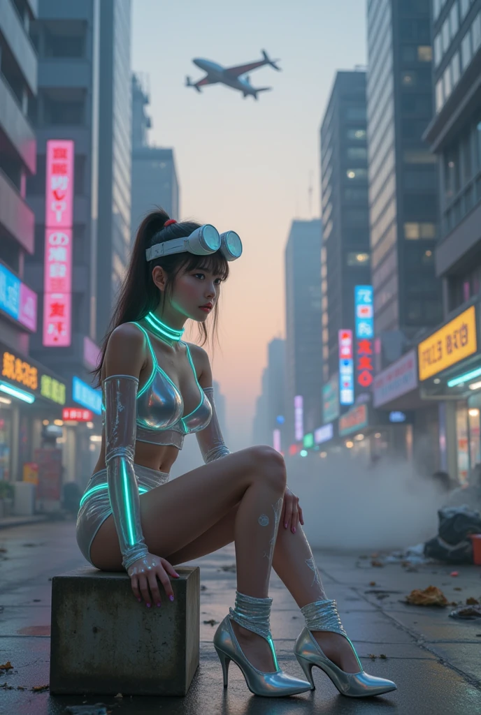 Rihanna look a like, glowing wires, headphone, dark city, reflective puddles, neon signs,, Photorealistic, Hyperrealistic, Hyperdetailed, analog style, soft lighting, subsurface scattering, realistic, heavy shadow, masterpiece, best quality, ultra realistic, 8k, golden ratio, Intricate, High Detail, film photography, soft focus, RAW candid cinema, 16mm, color graded portra 400 film, remarkable color, ultra realistic,