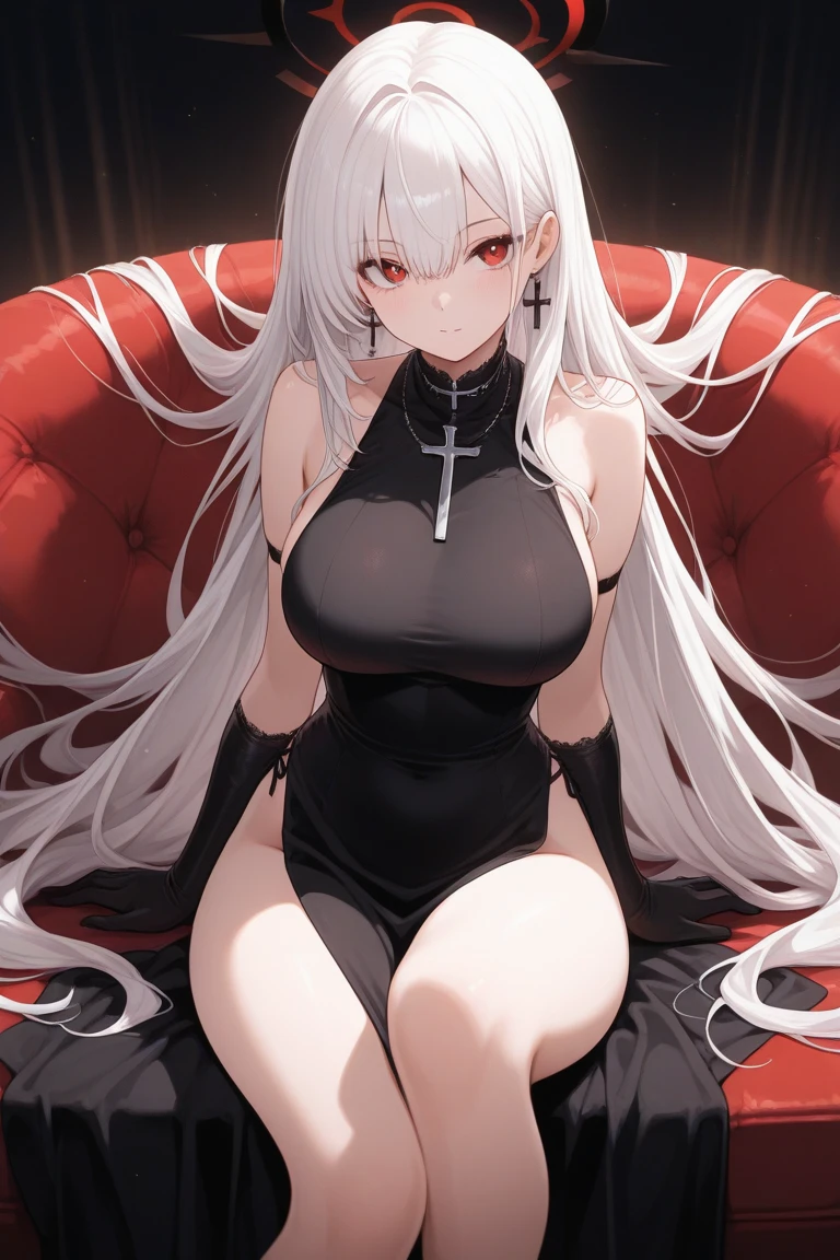 simple background, monochrome, horror (theme) there is a broken picture, black paint splatted, red blood splatted, smoked, red blood (((anime girl character))), long white hair, big boobies, push up boobies, corset