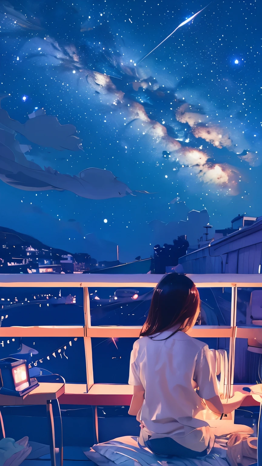 summer night、Rear View of a Pretty Girl Staring at the Milky Way、Dreaming Alone Girl、Majestic Milky Way and Clear Starry Sky、Night Clouds Illuminated by the Moon、 fantastic universe、Little Saturn