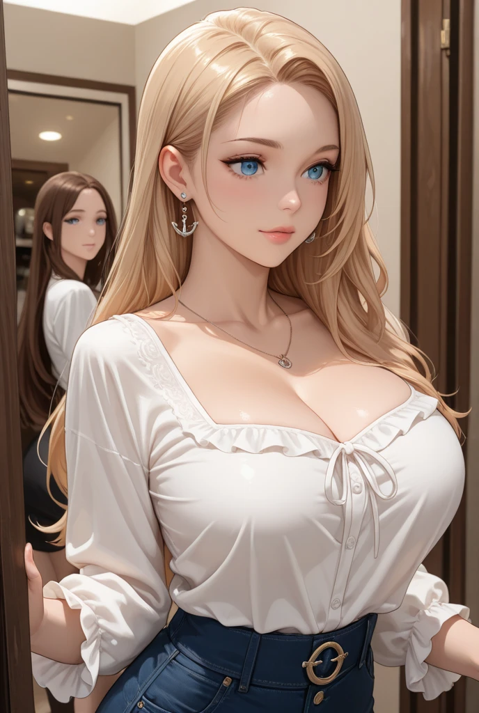 showing breasts, big boobies, opening the blouse