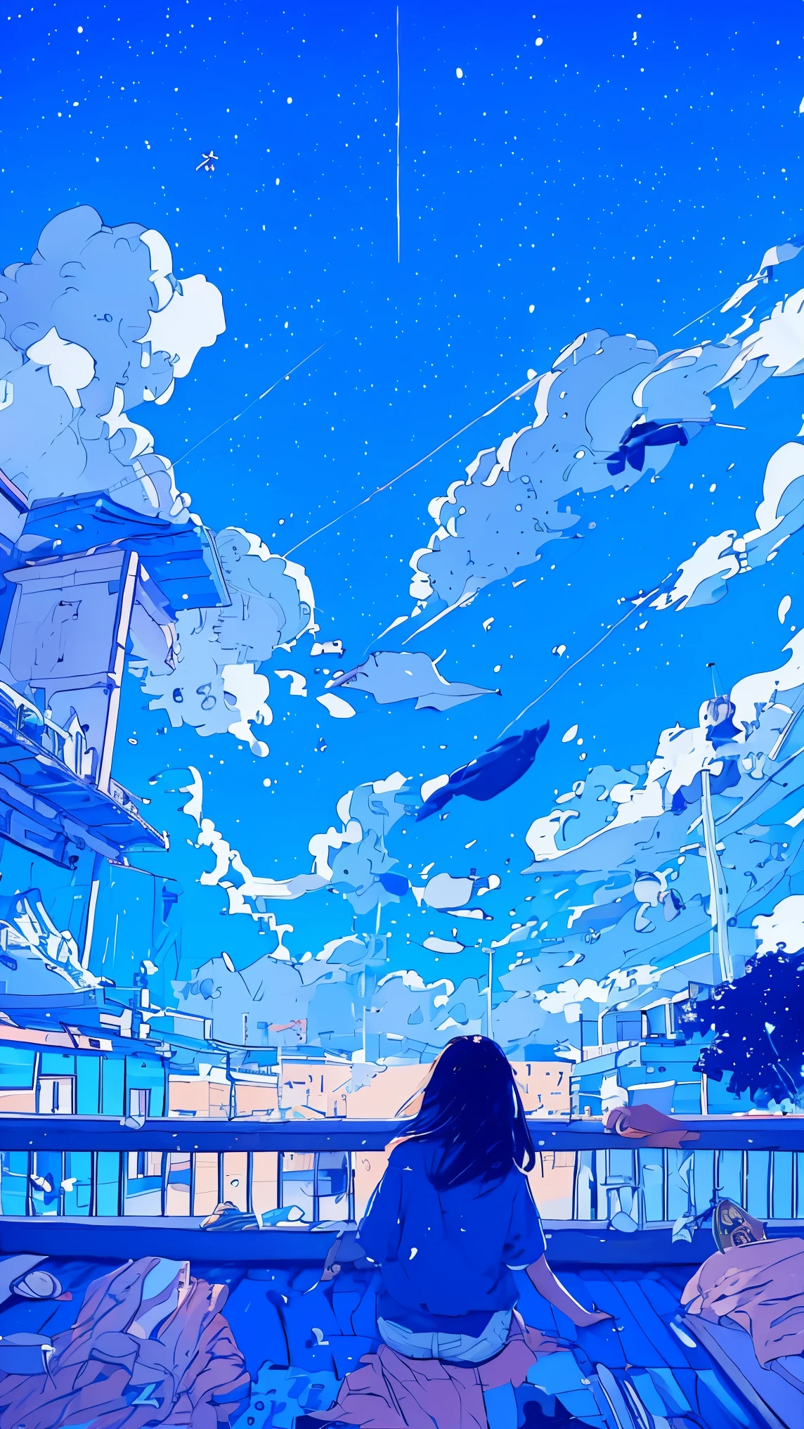 summer night、Rear View of a Pretty Girl Staring at the Milky Way、Dreaming Alone Girl、Majestic Milky Way and Clear Starry Sky、Night Clouds Illuminated by the Moon、Majestic Space、Shining Sirius、meteor and small Saturn