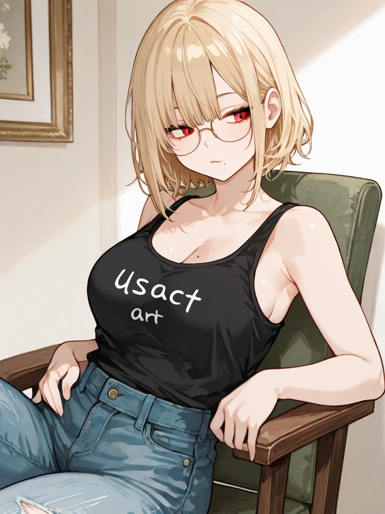 1 adult anime girl, hair color - white, hairstyle - bob, elven ears, stern eyes, eye color - red, glasses, embarrassed look, closed full mouth, face covered in sperm, bare breasts, T-shirt raised, white T-shirt, bulging breasts, miniskirt lifted, panties visible, tight panties, protruding vagina, stockings, high black heels, rich colors, studio light, natural light, lots of detail, high quality image, detailed eyes, random pose