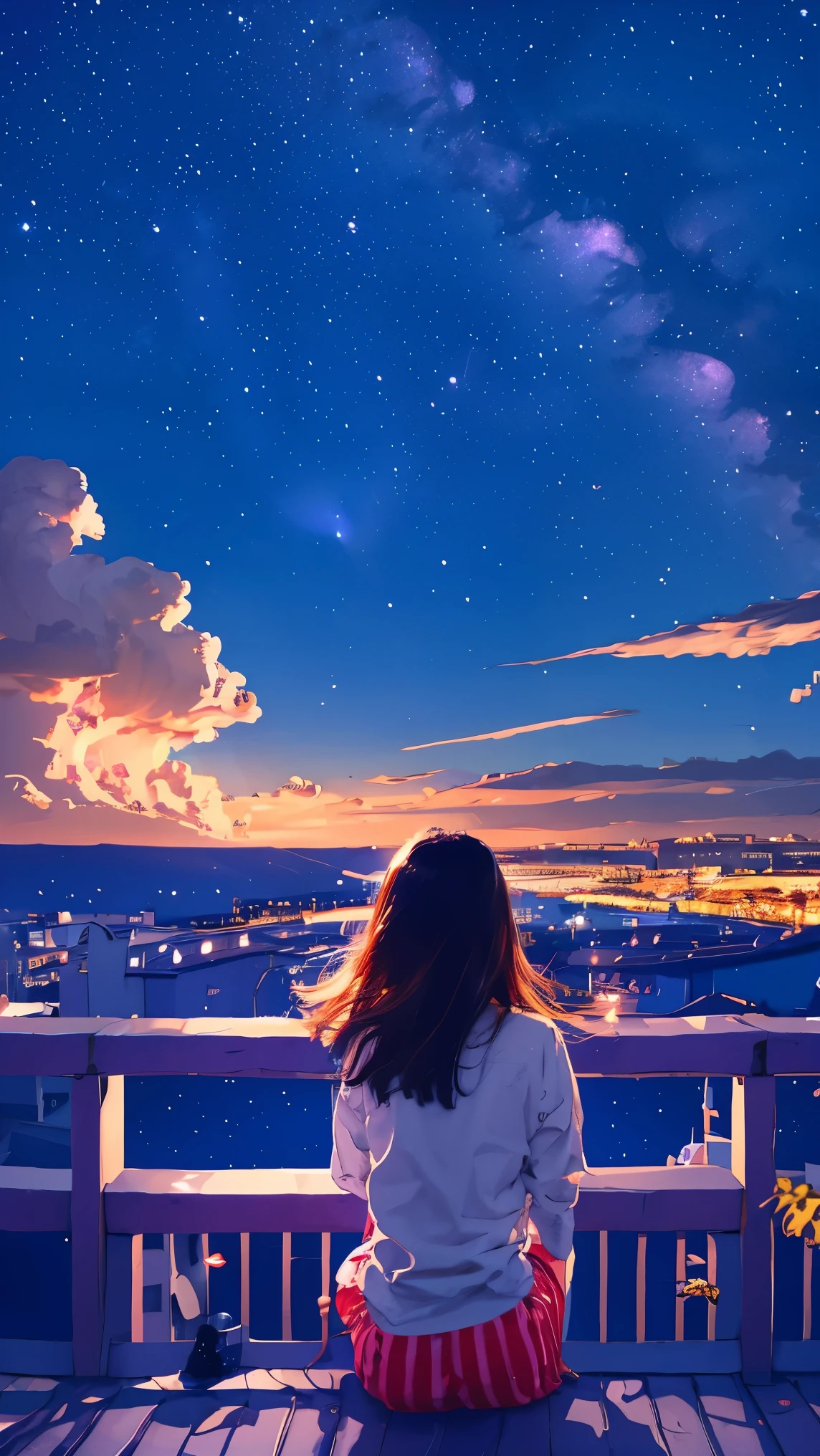 summer night、Rear View of a Pretty Girl Staring at the Milky Way、Dreaming Alone Girl、Majestic Milky Way and Clear Starry Sky、Night Clouds Illuminated by the Moon、 fantastic universe、Little Saturn