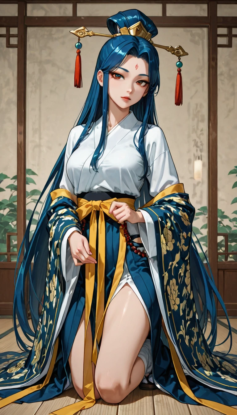 Long straight black hair, flat chest hairpin, imperial concubine&#39;s clothing, embroidered shoes, Chinese palace