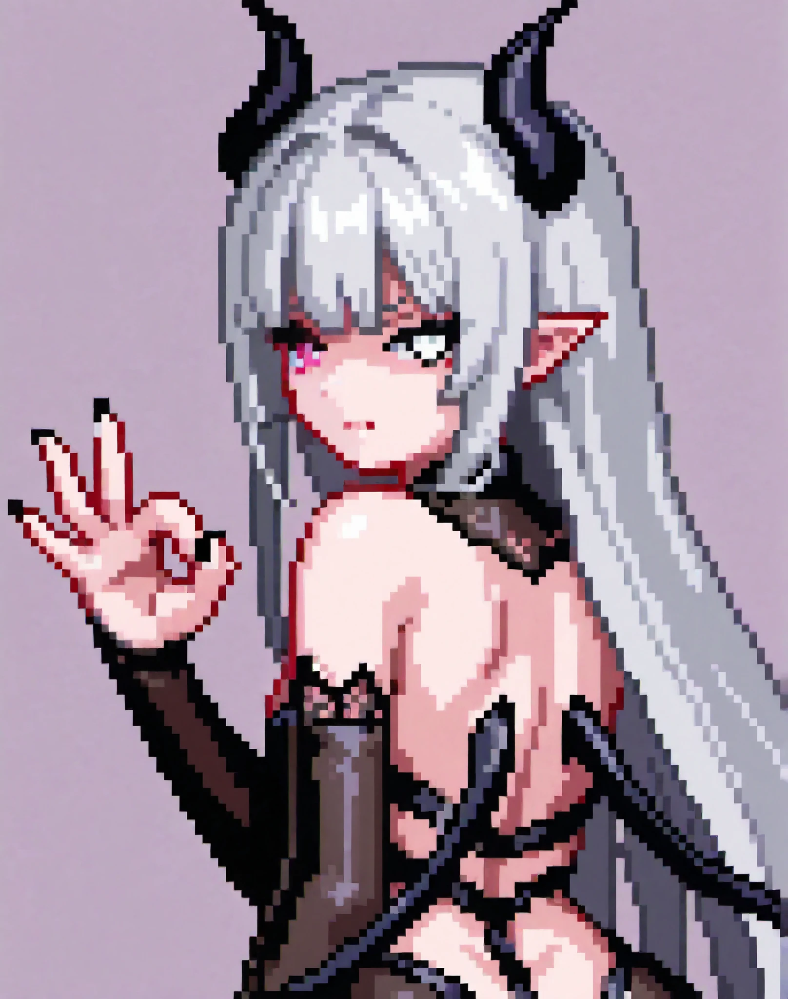 Elf, very big breast, white hair, black dress, red eye