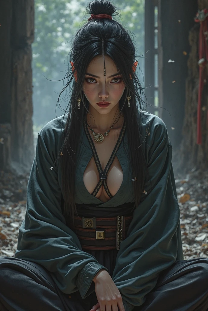 （（（Perfect figure，figure，black Japanese clothing,feather woven, （（（bleach，（（（Scars on the chest）））, red eyes,Unohana））），S-shaped figure:1.7））），((masterpiece)),high resolution, ((Best quality at best))，masterpiece，quality，Best quality，（（（ Exquisite facial features，looking at the audience,There is light in the eyes，Happy，nterlacing of light and shadow，huge ））），（（（looking into camera，fighting stance，red background，Blood）））


work of art, (standing alone), absurderes, portraite, ((trunk)), detailed back ground, finely detail, hdr, female, shine dark skin, bangss, Bblack hair, long hair, Messy hair, neutral expression,shine brown eyes, breasts big, whole body
