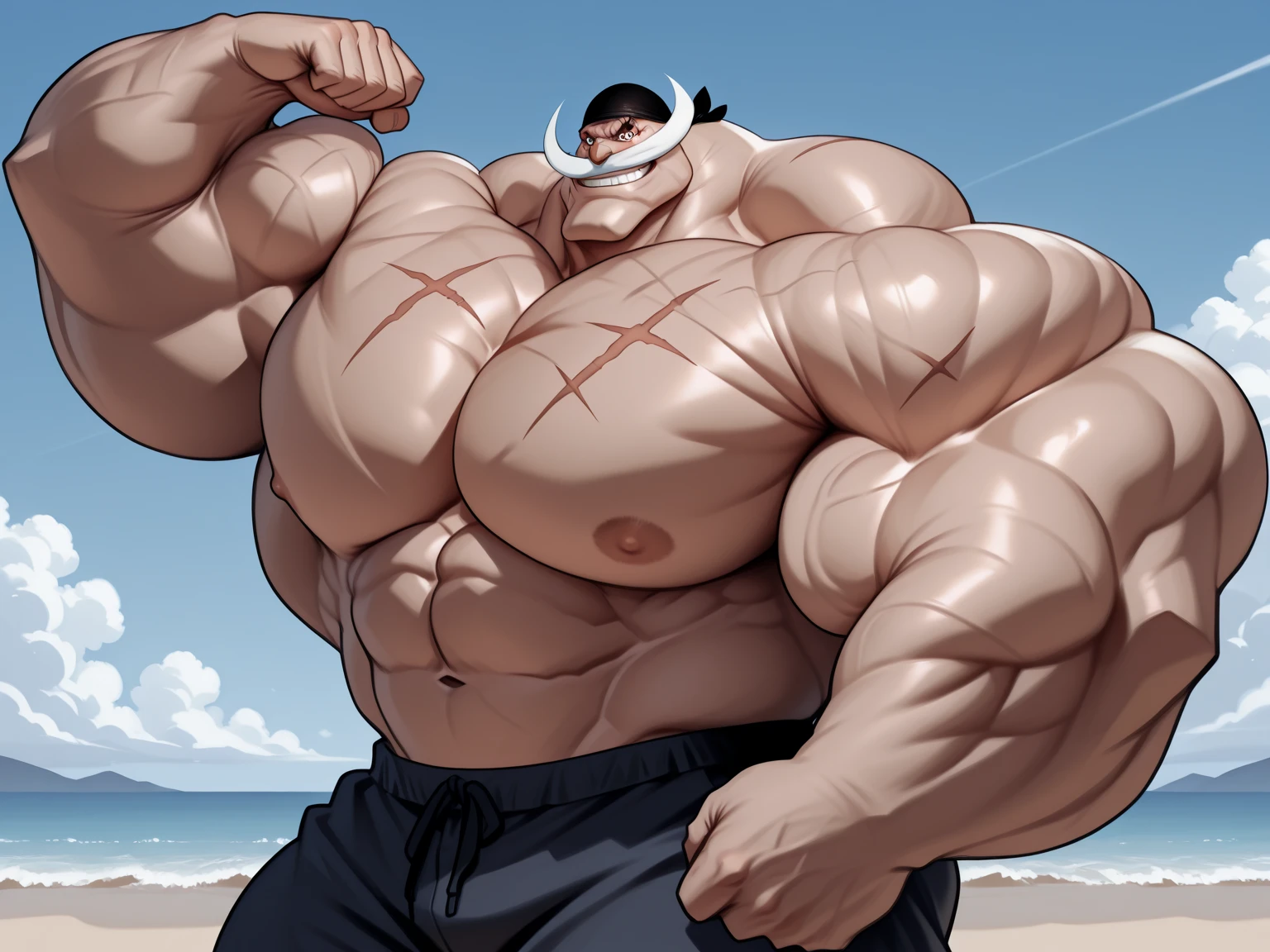 1 korean boy, stylish haircut, giant, model shoot style, looking at camera, standing, cool ambience, outdoor, summer season, at the ocean lagoon, cloudy sky, strong body, bulk, large size, standing, white triangular underwear, prominent bulge, big, brutalmass, giant, muscular body, bulk, massive body, large meaty body size, brown skin, intricate detail, 8K