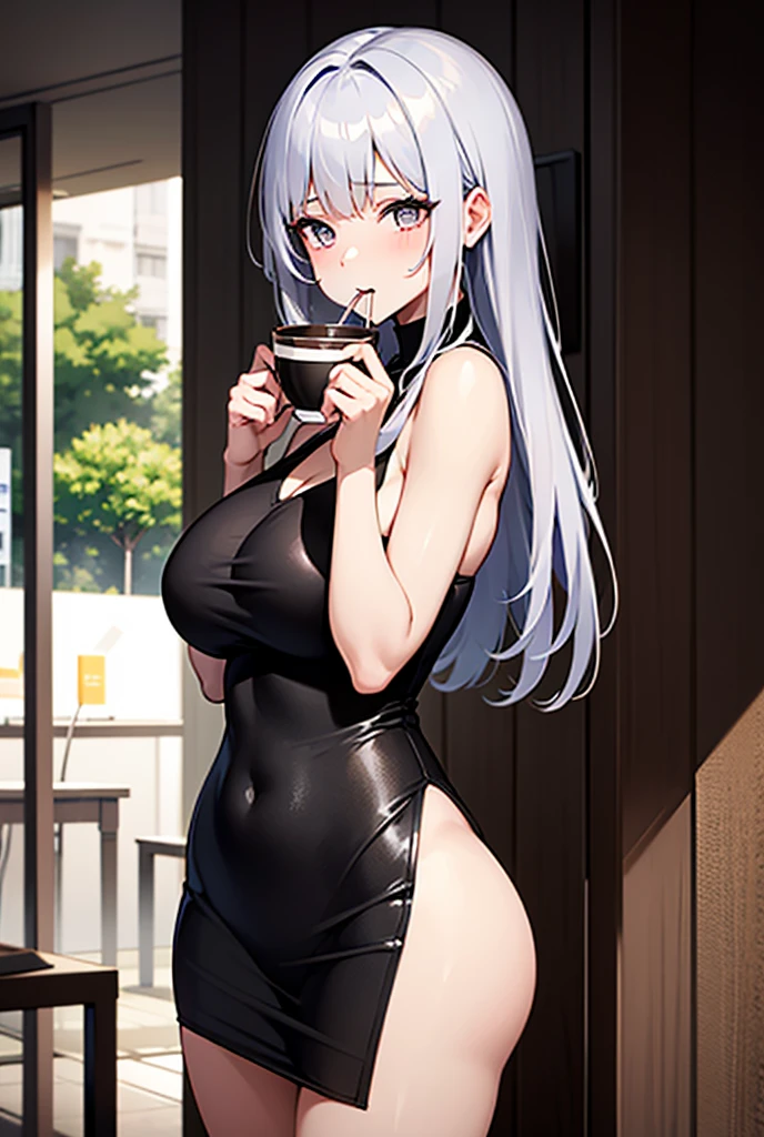 ((Masterpiece)), best quality, absurderes, ultra detailed, holographic, cowboy shot, dynamic pose, golden ratio, super cute girl, mature girl, extremely beautiful, super beautiful asian girl with super beautiful brown shiny eyes, super petite and sexy body, super beautiful legs, super beautiful brown multicolored short hair, high ponytail, shiny and super beautiful skin, nice and sexy body, slim and delicate body, perfect body, wearing a super tight black short sleeve crop top, bare shoulders, super tight translucid black leggings, hot panties, fox hairband, being photographed in a popular kawaii food court