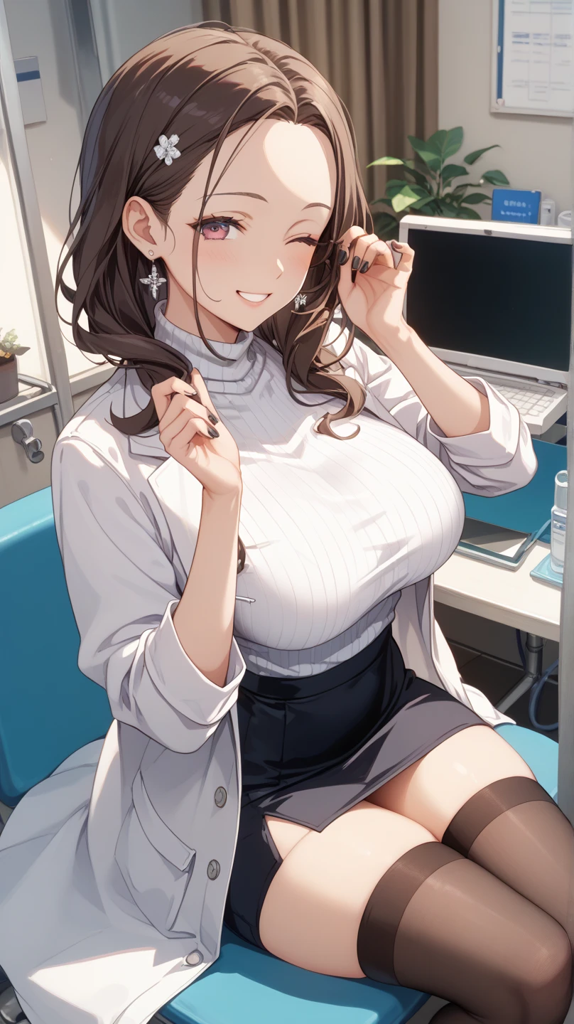((masterpiece)), ((highest quality)), (super detailed), ((cute)), cute, (Lovely), ((sexy)), (device), ((very detailed)), 4k, (8k), highest quality, (beautiful), anime style, Upper body, focus on the face, whole body concentration, office, computer, morning, a cute girl, 1 girl, alone, suit, beautiful light brown hair, beautiful purple eyes, ((beautiful eyes)), white skin, ponytail, transparent hair, translucent hair, big breasts, Glasses, earrings, necklace, cup, coffee, light smile, Lens flare, reflection effect
