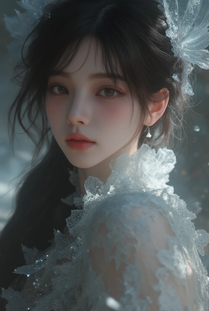 (Best Quality color photo of a mysterious beautiful woman in the snow globe :1.3),(extremely delicate and beautiful work:1.2),Fashion magazine Christmas special, Designed with a white Christmas theme ,(Christmas Lights, Soft front light, Professional Lighting :1.3),(Wearing a breathtakingly sophisticated white dress, elegant and sophisticated fashion:1.1), , Elegant Pose, glamorous fashion pose, Sacred Light, starryskybackground, Simple background, (she is the embodiment of beauty and charm:1.1), Detailed face, Looking at Viewer, Detailed eyes, Black eyes, Lustrous lips, subtle smile, Forehead ,(large full breasts, cleavage:1.1), gentle and mysterious expression, High color saturation, surrealism ,(Best Quality, masutepiece, ultra-detailliert, 超A high resolution, Photorealistic, Raw photo, absurderes, absolutely resolution:1.4)