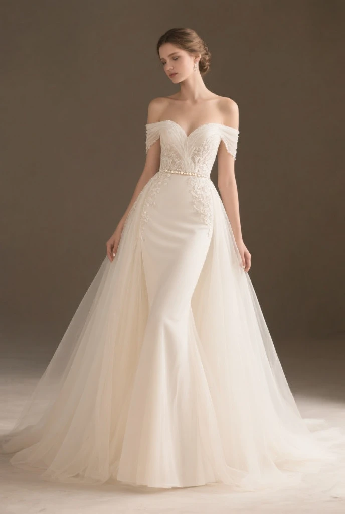 classic wedding dress with white and delicate flowers printed with simple bouquet