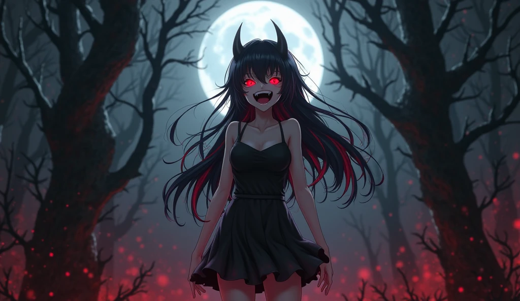 ((masterpiece), best quality, high quality, professional quality, highly detailed, highres, perfect lighting, natural lighting), giant spider, weaving web, between two trees, at night, moonlight, terrifying, horror theme