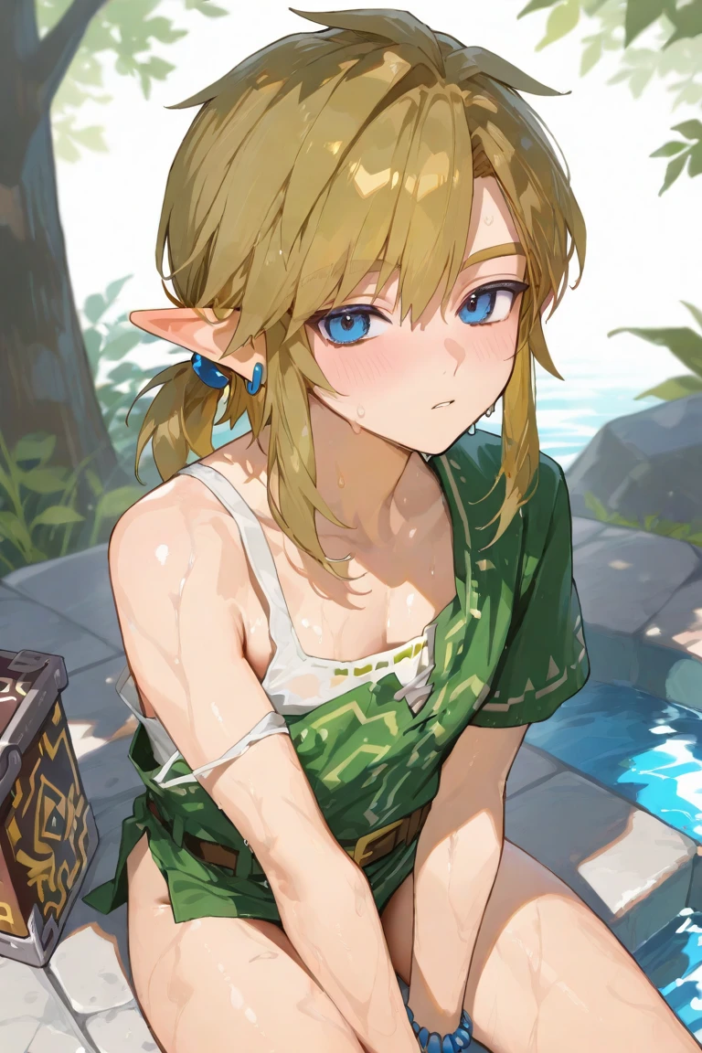 1girl in、AS-Adult、elvish、Forester、(small tits)Upper body portrait、barechested、Cute naked、