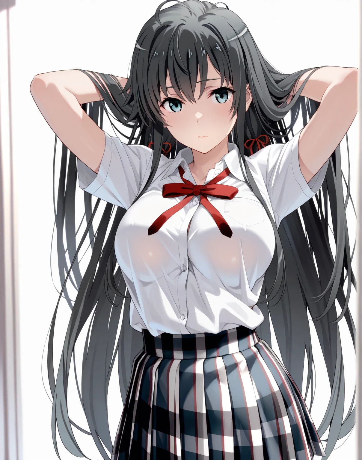 inuyamamana Mana Inuyama / anime,Shyness,clear,Long Black Hair,A uniform that was wet and transparent from the rain,His arms are tied and he is hanging from a rope