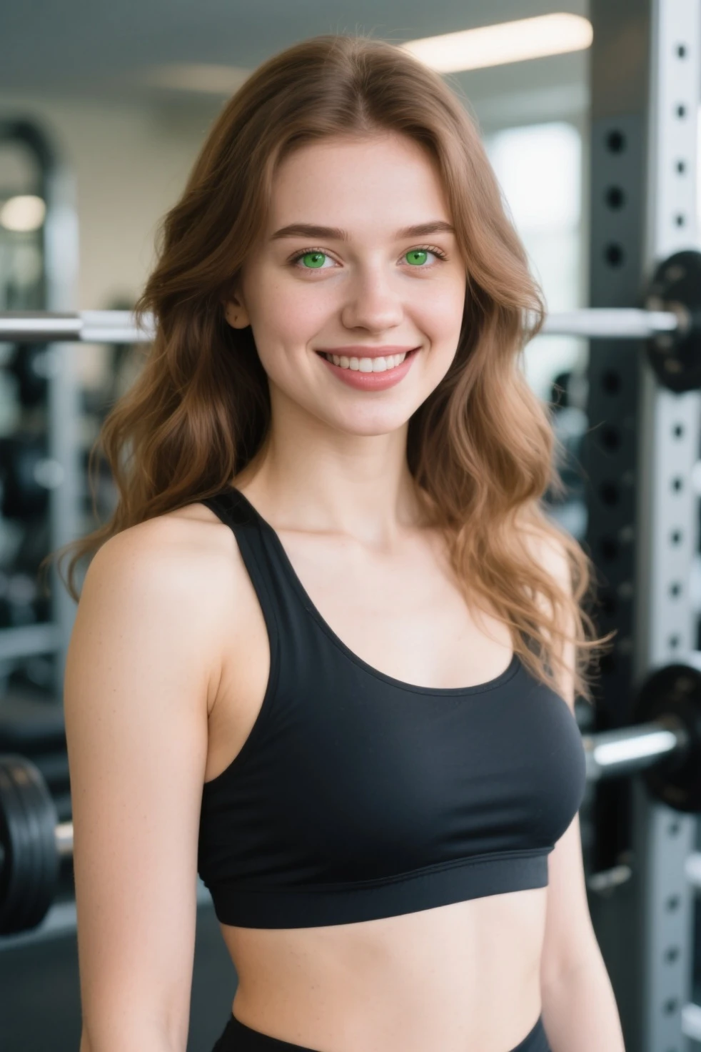 1girl in, age19, Solo, Aesthetic artwork, irish, wavy ginger hair, shoulder length hair, gray eyes, light grey eyes, pale skin, A-cup, small breasts, runners body, (textured skin, skin pores:1.1), goosebumps, taking a close-up selfie photo while at the gym wearing a wet trainingbra, see-through trainingbra, ((nipples poking through)), nipples visible through trainingbra, seductive, sexy photo, , long legs, small nipples, (extremely detailed 8k wallpaper), soft lighting, high quality, film grain, Fujifilm XT3 sharp focus, f 5.6, 50mm, High Detail, Sharp focus,(natural light), crazy details, complex details, hyperdetailed, close-up, hands hidden