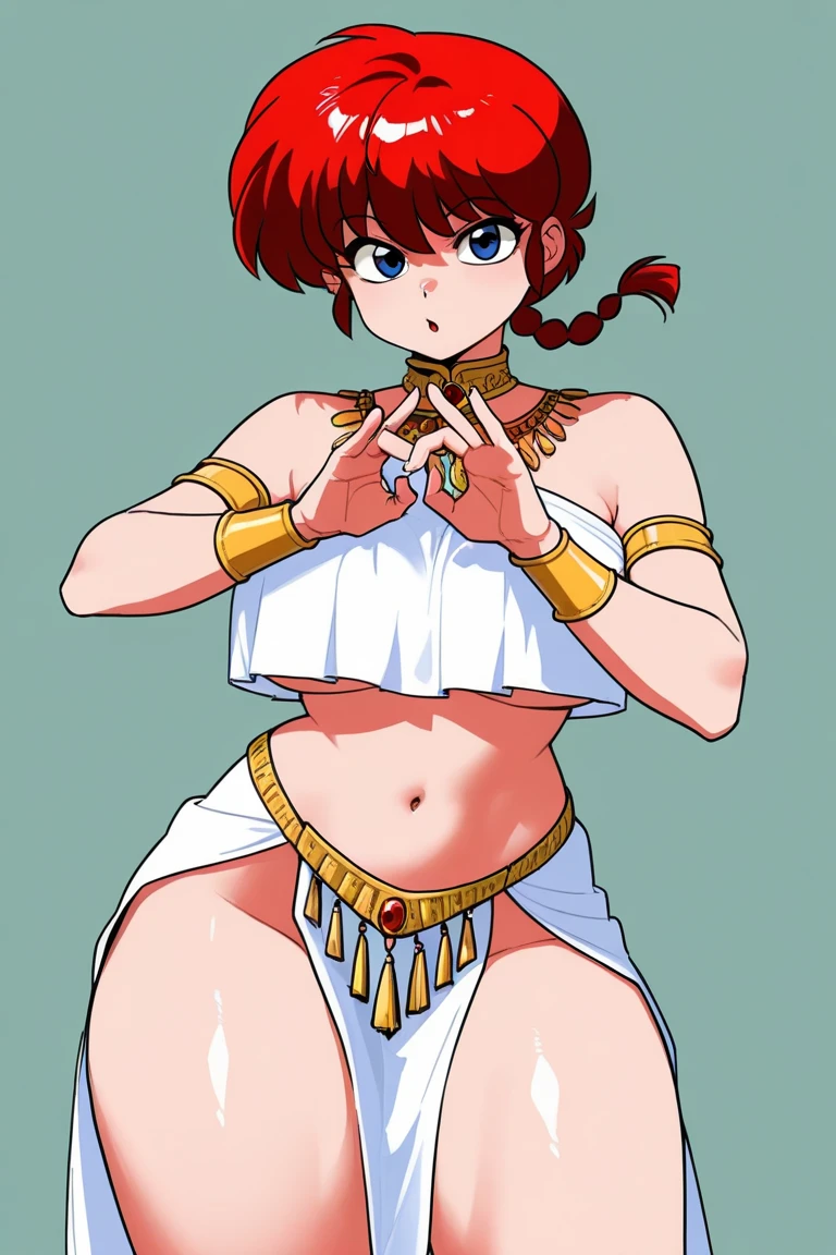 RanmaChan, Red hair, Braided hair, blue eyes, detailed eyes, whole body, lindosexyrobutts, tight black blouse, black crop top, exposed navel, clothing attached to the body, Tanga sexy, sexy stockings, 【Costume】【cosplay】White Dress of Albedo (Overlord), white thong, big neckline, lift
