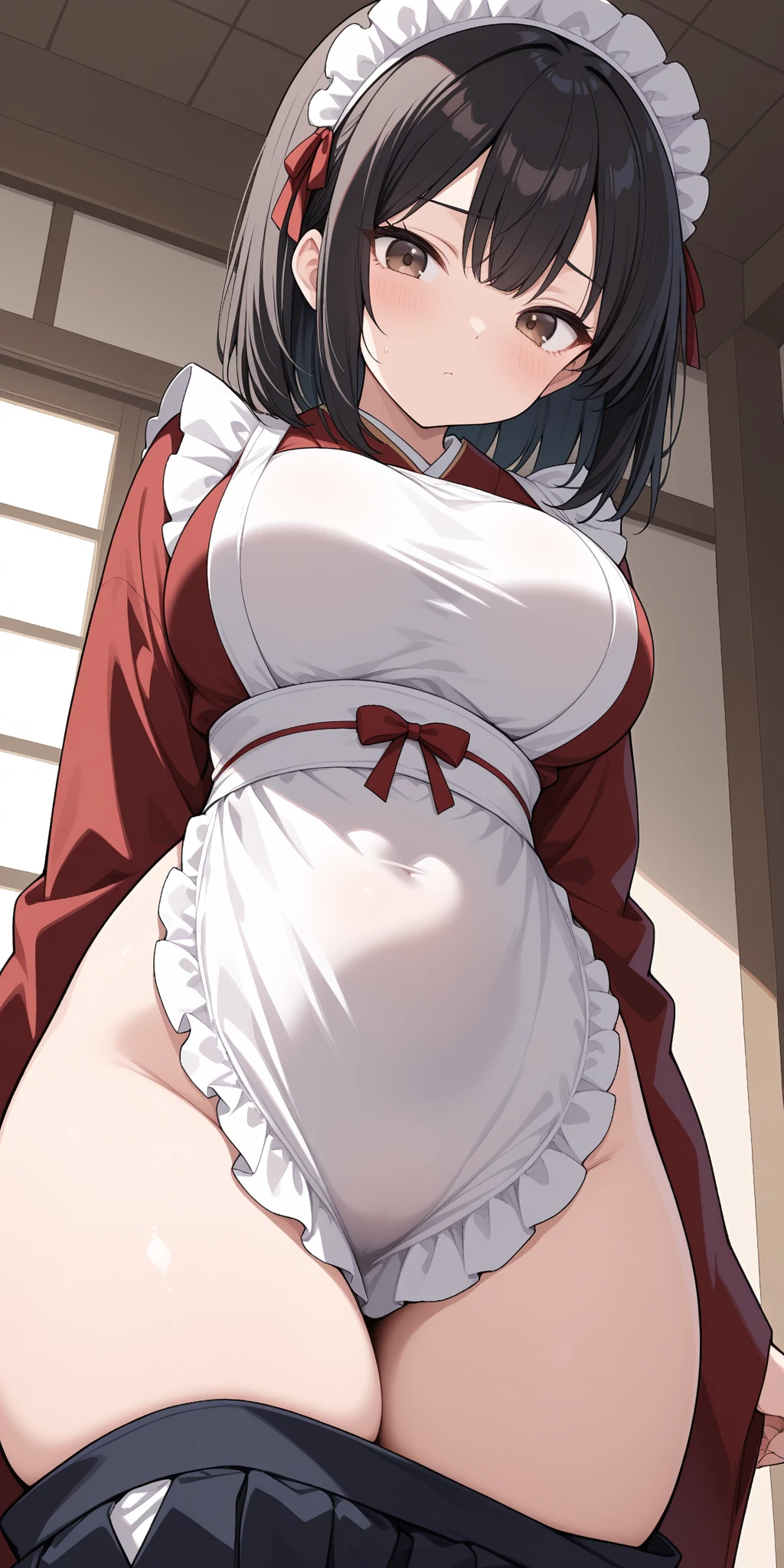 masterpiece, best quality,(((Hakurei Reimu))),black hair,((blush)), ((tears)), ((shy)),((gag)),((((wedding_dress)))),((frilled socks)), ((((mary janes)))),((arms_behind_back)),((legs together)), ((bondage)),((shibari)),pregnancy,