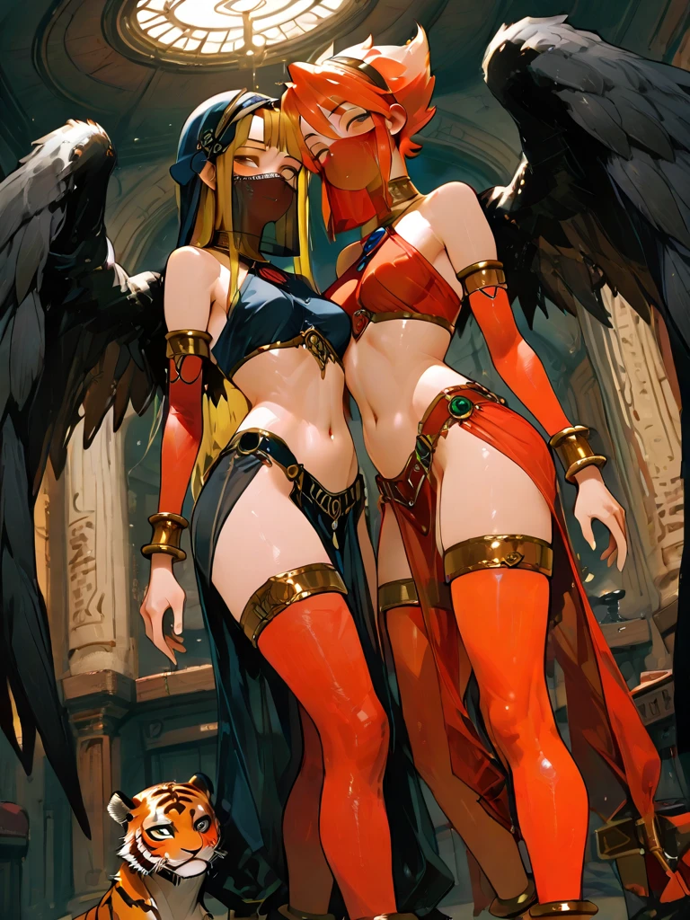 (masterpiece, best quality), (cowboy shot) angewomon, covered eyes, purple hair, blonde hair, (covered eyes:1.7), long purple hair, long blonde hair, 2girls, 2 girls
Fate go, Medusa, angel wings, bare shoulders, elbow gloves, feathered wings, gloves, head wings, helmet, navel, pink ribbon, ribbon, single elbow glove, single glove, thigh strap, wings, adult, big chest, cleavage, full body chest, Grab your own breasts, One girl, black and purple clothes, white and gold, breasts exposed, exposed nips, open Torso, thin white robe, purple hair, kissing, rubbing, feeling each other, licking, lewd face, sexual expression, surprised face, open mouth, blushing, blushy red cheeks, wet tongue, tongue sticking out, string of saliva, radiant lightning shining from background center, drool, right hand on collar bone, left hand on inner thigh, sweaty, hot, chains, binds, chain collar, chain cuffs, 2 girls,