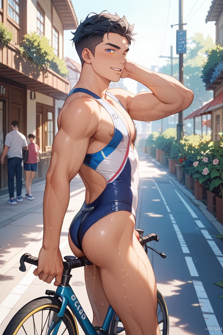 ((best quality)), ((masterpiece)), ((realistic)), (detailed)
muscular male, narrow waist, Slim waist, , thick eyebrowns,
, boots, , ((thin)) , , (sweating, , swet) ,
, male focus, , brown eyes, sunny day, (in an Abandoned City)
(dynamic pose:1.4)
crotch bulge ,
<lora:Muscled_Bara_male:1>
smodel, asian, facial hair, muscular male, model, underwear, nipples,