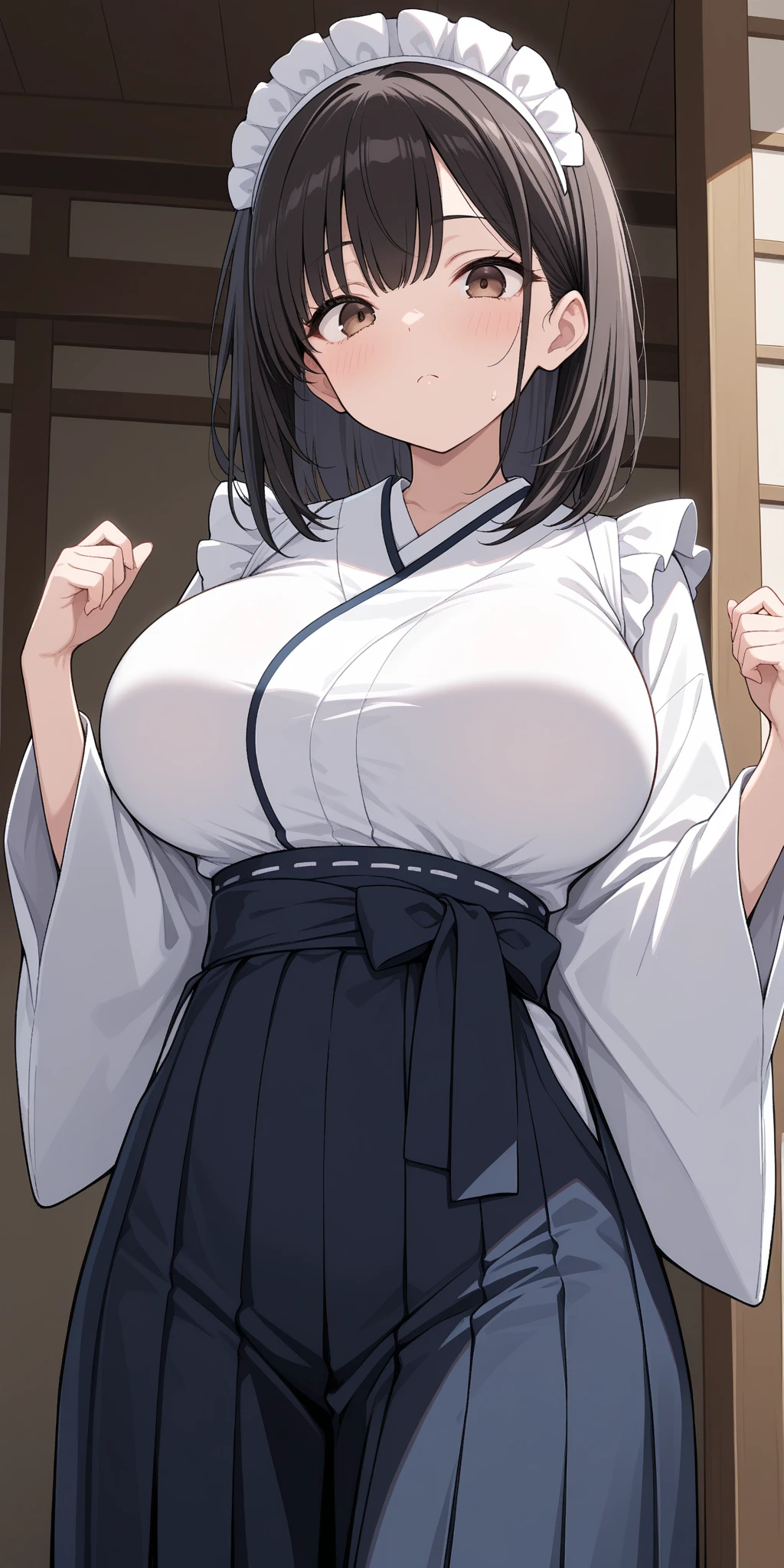 (masterpiece, high quality, 最high quality, High resolution, Detailed CG,Beautiful attention to detail, Super Resolution, Written boundary depth), Looking at the audience, Looking down, (Facial expressions that make her cheeks blush:1.2), (smile:1.2), (Erotic expressions:1.0), Five Fingers, Good composition, Curvy, (Simple yukata:1.0), (White yukata:1.0),(flip up the yukata),(Short skirt), Thick thighs, thick, Large Breasts, Huge breasts, Wet, Dark Background, Blur the background,They said,One of the sheep