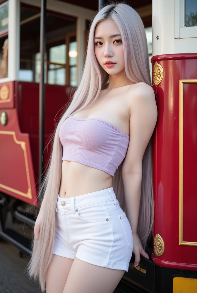 Jewelry bonney beautiful woman, striking smile, red lipstick, perfect body, with long hair in pink color, violet colored eyes, wearing pirate hat, with open white blouse and brown shorts with short black stripes with suspender, showing transparent bra, large breasts, showing the ass, big bus, perfect silhouette, navel to show, black transparent pantyhose brown boot long barrel,  1girl, long_hair, smile, open_mouth, large_fundo board the ship 8k