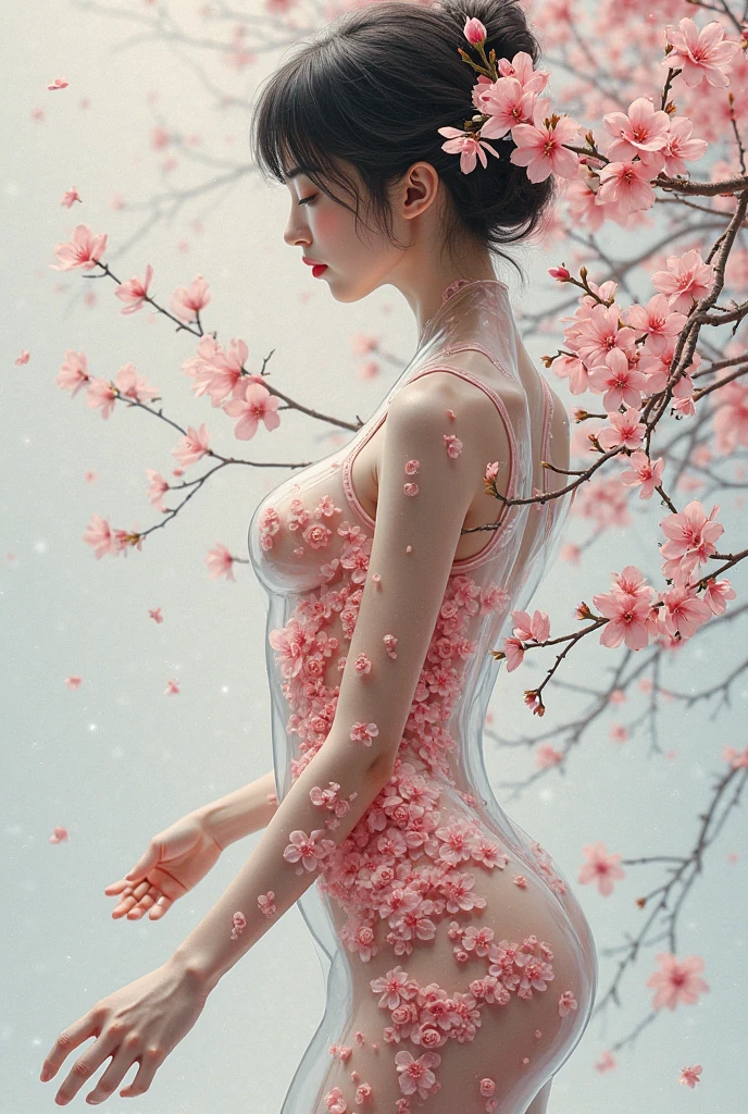 realisitic、(Detailed and realistic human skin)、(Detailed and realistic human body)、Live-action raw photos、fully body photo、(top-quality、超A high resolution、masterpiece)、((Real human body based on human anatomy))、((Real human body based on modern medicine))、((young Japanese、18year old、kawaii faces、length hair、A dark-haired))、((fullllbody))、femele1、((small breasts with rounded upturn、upturned breasts、large full breasts))、((Perfect body、Sexy Body Line、slender style))、Blush face、((Full body glossy skin))、((Pointing the female genitalia at the viewer))、((Bend your knees(Sit on the ground with your crotch wide open))、((Naked femele))、((No bra、No panties))、((Realistic breasts、erectile nipple、Small nipple rings))、((Realistic shape of female genitalia seen from the outside、No pubic hair))、((Realistic little ass))、((AV actress))、((Adult Models))、Metamorphosis、Exposure disorder、((Under a realistic plum grove tree))、((On the skin of her whole body(Drawing a realistic plum tree))、((Drawing a realistic warbler on the udder))、((Drawing realistic plum blossoms on female genitalia))、((Body Paint))