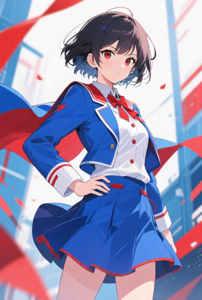 (((Outfit inspired by the flag of the Federal Democratic Republic of Nepal:1.3))),(((Woman in men's clothing:1.3))),(masterpiece,Highest quality,Ultra-high resolution output images,Write boundary depth,Intricate details,Adding dimension to your subject with the contrast of light and shadow,Anatomically correct facial structure),(Picture Mode Ultra HD,)