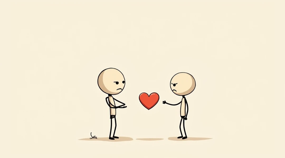 A simple drawing of two human figures: a figure extending its hand with a heart towards another figure, who is sitting on the floor with a sad expression. This symbolizes empathy and support rather than rejection..