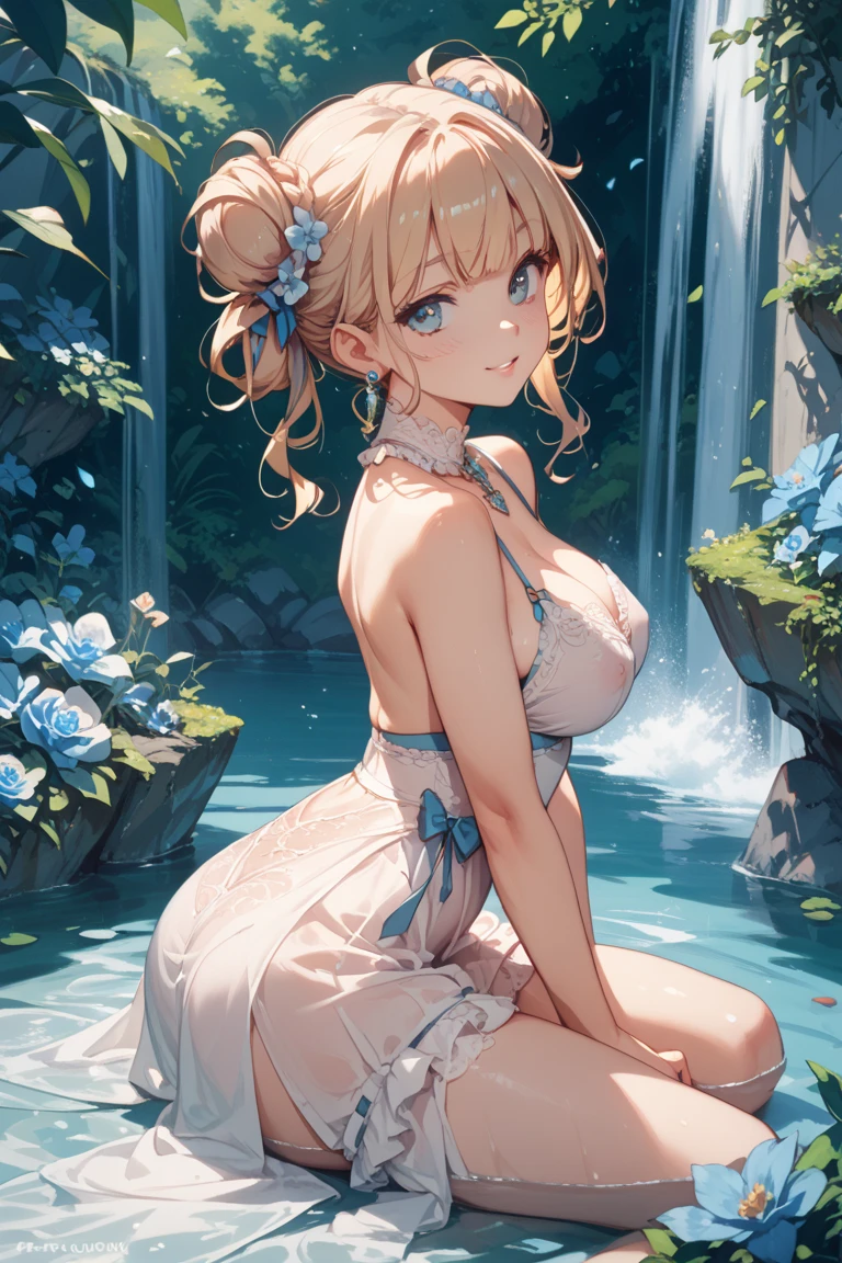see through,Beautiful and fair、Radiant Skin, 3 Up, Gorgeous, bright, Refreshing and gentle expression, Perfect beautiful face、Beautiful shiny bangs, A very beautiful 17 year old girl, Eyeliner, Very perfect eyes,Very large breasts,Grooves reveal original skin,Muscular body,Light khaki underwear,Nude Apron