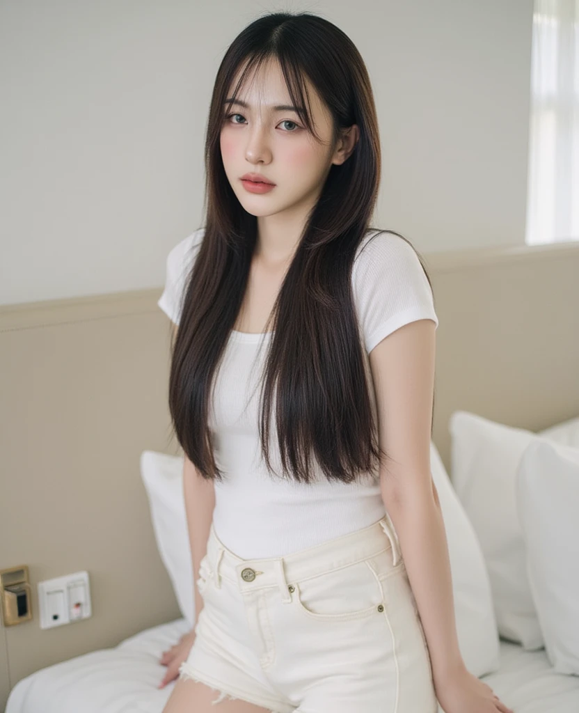 1 Girl,hotel,Soft Light,Chinese Beauty,skirt,,Dark-haired,long hair