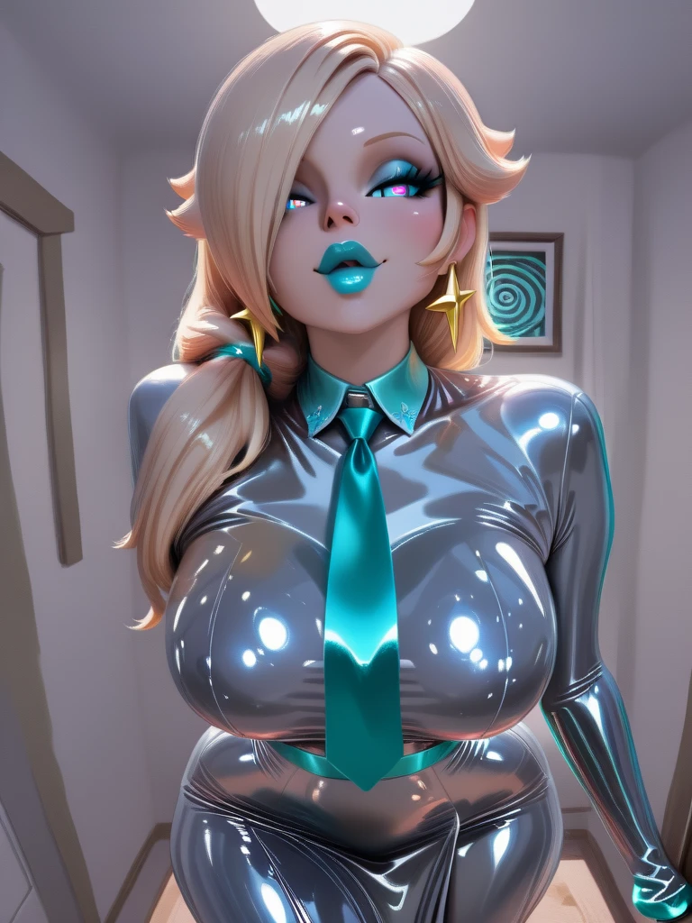 1girl, bangs, bare shoulders, bell, blonde hair, (blue eyes), blush, breasts, cleavage, (aletta ocean face),collar, (cow ears, cow girl, cow horns, cow print, cowbell, curly hair, drill hair, hands on hips) fake horns,horns, (gigantic breasts),looking at viewer, print bikini, print dress, print legwear, print skirt, red collar, simple background (((1girl:1.8))), style, (Aletta ocean in gown), anime style, (((smoldering eyes))), ((Black hair:1.5)), 8k, 4k, Unreal Engine 5, (gigantic breasts:1.3), octane render, trending on pixiv, ((intricate details:1.4)), fanbox, skeb, (((long sleeves:1.5))), masterpiece,(skindentation:1.4), ((decorated sleeve cuffs:1.3)), wide hips, (full lips:1.5), ((cleavage cutout:1.4)), (((boob spillage:1.2))), smooth soft skin, big dreamy eyes, beautiful anime wide eyes, soft lighting, concept art, digital painting,