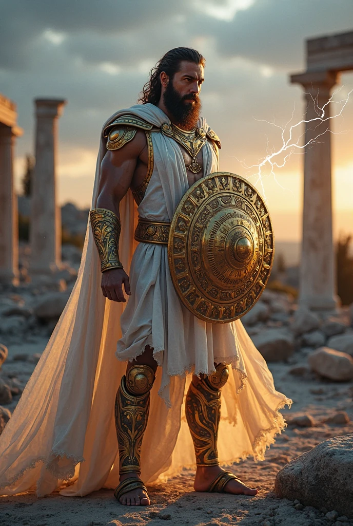 Greek mythological Zeus grew up with full armor