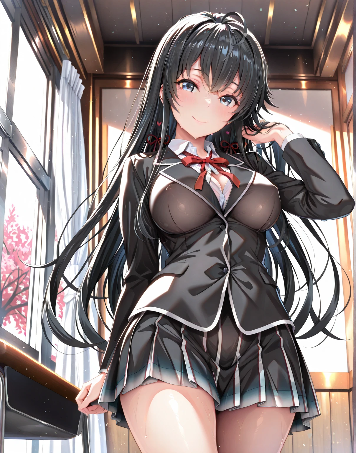 A 15-year-old super beautiful young lady with long black hair(1 person) Wearing a super shiny ground coat and exposing her nipples