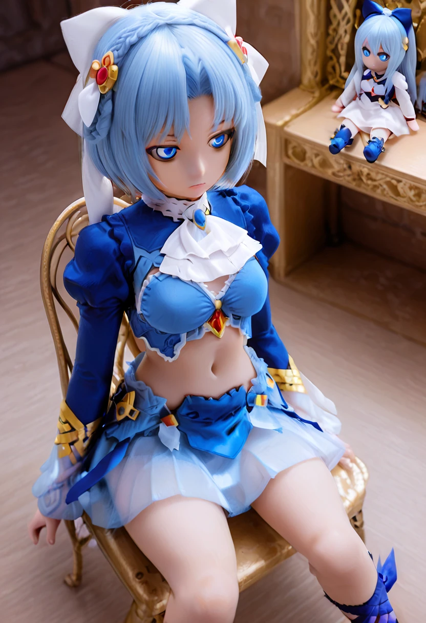 1 girl, Lucina, Fire Emblem, short hair, blue hair, blue eyes, soft, soft light, delicate, frills, small breasts, nipples, frilly, ruffles, garters, vagina, no panties, (dripping cum), bed, tiara, gold filigree, happy and excited, greaves, cute pose, blue bodysuit, bent over, spread legs, feet