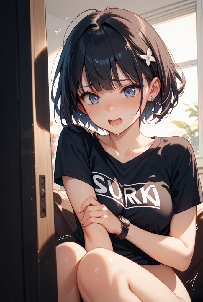 Highest quality,Ultra-wide angle composition、Elementary school girl Sweaty face cute short hair boyish My hair is wet with sweat Cunnilingus unload