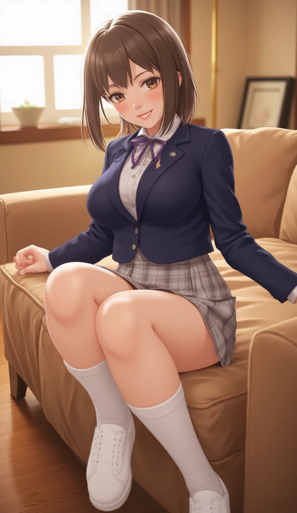 (((Spread your legs、))、(((Emphasize the crotch、Shiny underwear)))、Highest quality, 8k, masterpiece :1.3)), whole body, Sharp focus :One Girl,Glowing Skin,y pose,Highest quality,Tabletop,shape,Very delicate and beautiful,Hmph,8k壁紙,wonderful,In detail,Official Art,Very detailedなティッカーUnity 8k壁紙,Unbelievably ridiculous,Large file size,Very detailedな,High resolution,Very detailed,Beautiful detailed girl,Realistic,X-ray,The queue is full,(((Uniform Blazer、mini skirt、Red panll up your own skirt)))、(((Big Breastr)))、(((classroom、During class、School)))、Stand upright、Cleavage , ((長いBrown sesocks))、Uniform Blazer、exy pose、Hairstyle: Short hair、both hands、White loose socks、Beautiful legs