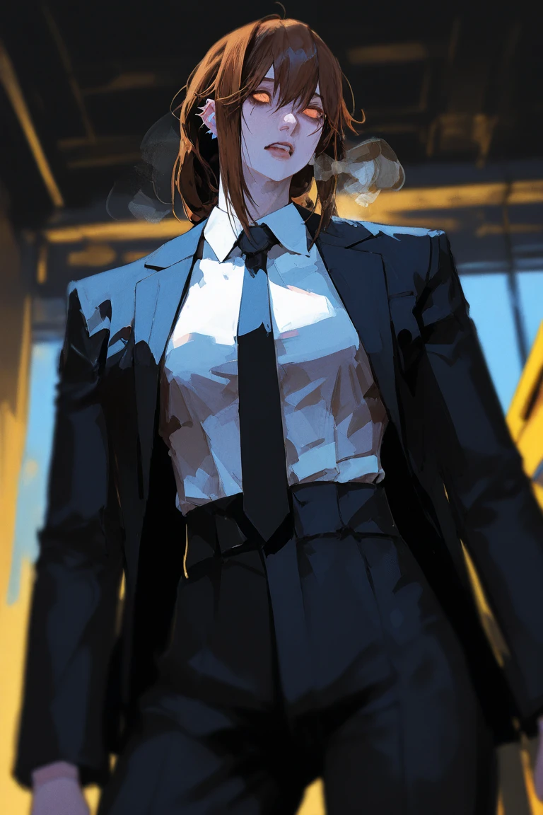FBI agent Dana Scully from "The X-Files." 90's, black pinstripe suit.