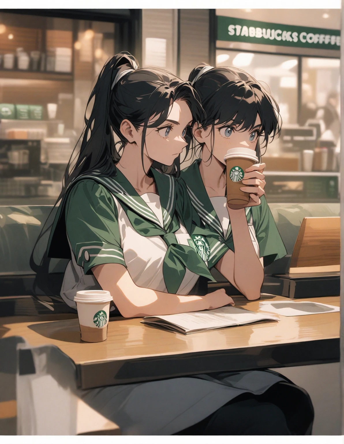 masterpiece, lots of detail, 4k, 8k, ((ultra-detailed)), highres, soft lighting, 2girls, lesbian, kissing, mouth open, domination, tongue, licking, coffee shop, {loose clothes|sweater}, {green eyes|red eyes|blue eyes|gold eyes}, {bangs|pubic hair}, {very long hair|short hair|curly hair}, {red hair|black hair|blonde hair|multicolored hair|green hair|purple hair}, {twintails|ponytail|loose hair|bob cut|hime cut|tomboy}, blush, warm, detailed hands, {low angle|medium angle|high angle}
