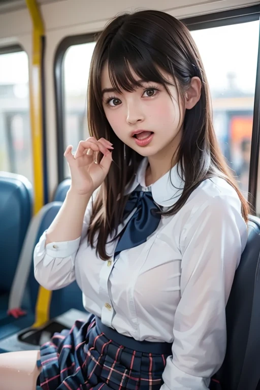 8K, RAW portrait of (japanese woman),masterpiece、Photoreal:1.3、realistic, ultra high resolution, highest quality, real life photos ,( When evening comes :1.1),(((show off your nipples:1.4)))、((visible nipples:1.4))、On the train、
((((1 girl:1.5)))), (((電車内でスカートをたくし上げてShow off your genitals女子高生:1.4)))、(cute face:1.3)、日本の1 girl,((Two Japan High School Girls))、((1 real high school girl))、((Japan High School Uniforms:1.6))、  black hair,(Depth of written boundary:1.3)、 ((dark brown eyes:1.2))、(real skin texture:1.3)、(An immersive atmosphere:0.8、chiaroscuro:1.2) 、(ルッCビューア:1.3)、((embarrassed look:1.3))、((red cheeks:1.1))、((from belowの天井:1.2))、((非常に小さなシルCのパンティーを履いている))、((Show off your genitals:1.4))、((Woman rolling up her skirt))、((from below:1.19))、((股間にCローズアップ:1.41))、((Emphasis on genitals))、The cutest girls in the world、((spread your legs to the side:1.4))、((Are crying:1.2))、C