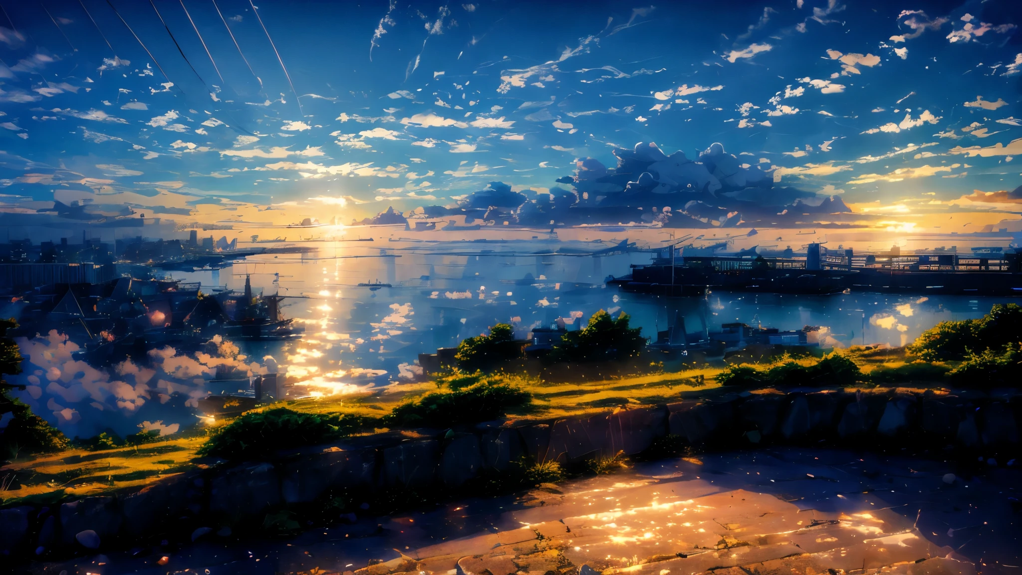 Best Quality, (Rising Clouds), Rising Clouds, City with Port Photo , Kyoto Animation Still , HD Anime Cityscape , Makoto Shinkai Style , 2012s Anime Screenshot , Port Scene Background , Gross Anime Screenshot , Makoto Shinkai . -h 2160 , anime landscape , anime movie screenshot , Makoto Shinkai ! (Broken Effect)