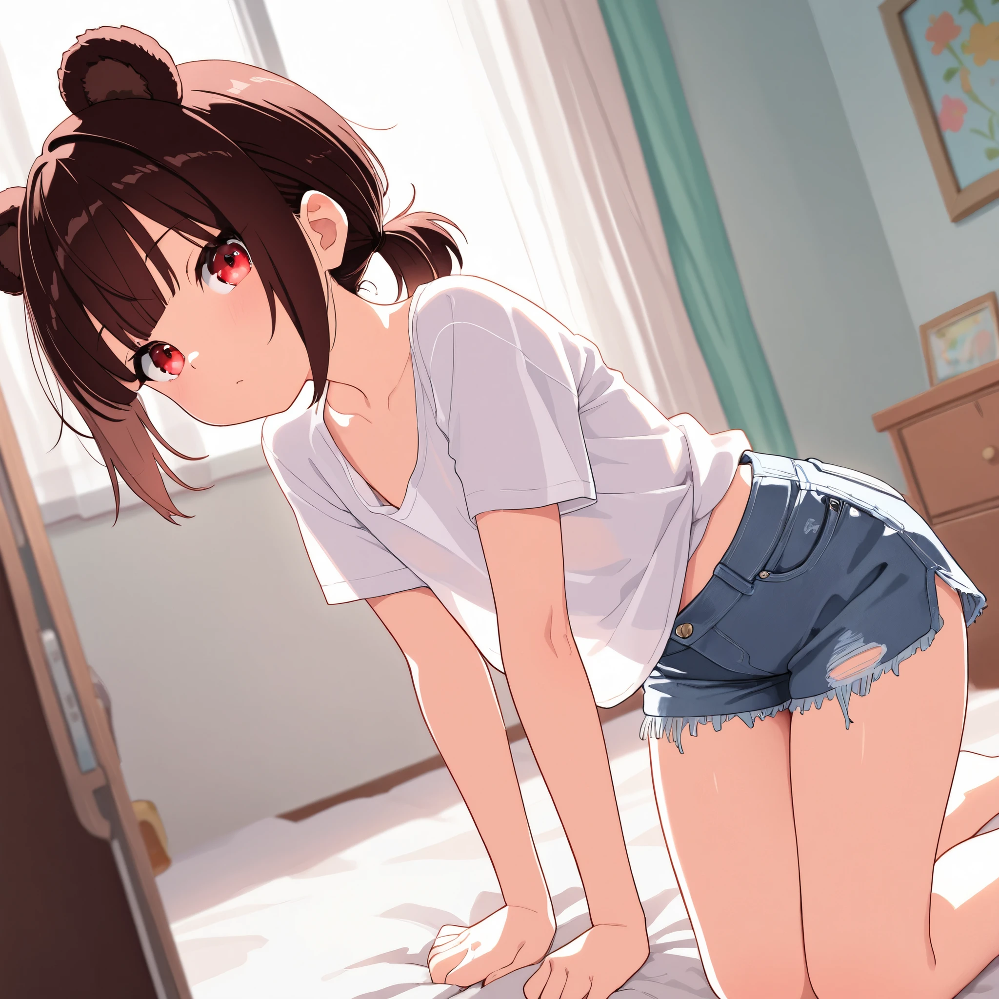 a girl stuck in a wall so only her bare butt is shown